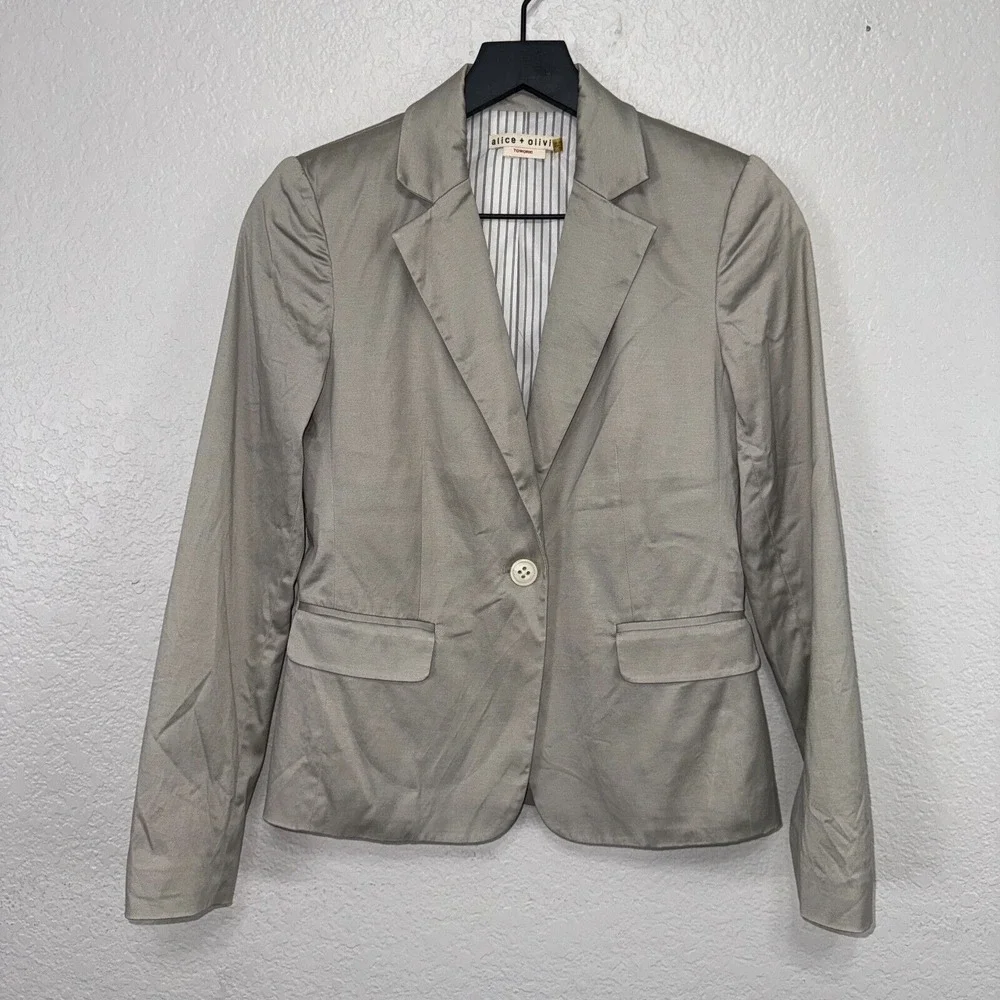 Alice +‎ Olivia Blazer Jacket XS Tan Preppy Cotton Notch Lapel Single Breasted
